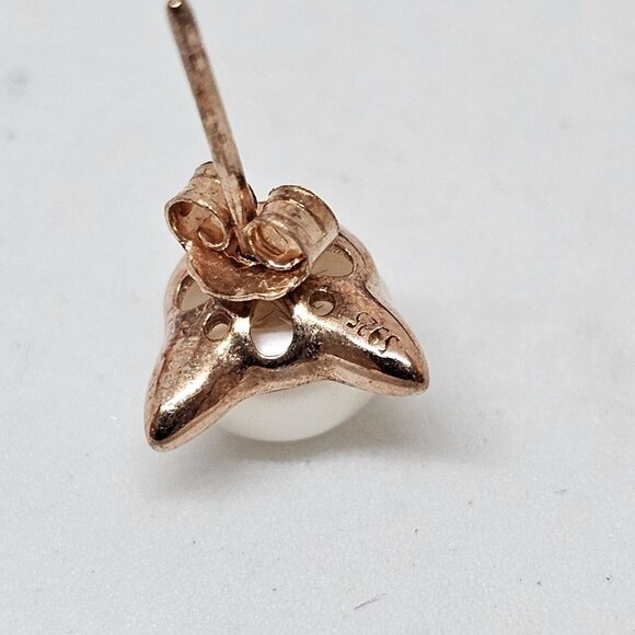 925 Sterling Silver Vermeil Button Pearl Pierced Cat Earrings Studs Rose Gold - Picture 5 of 12